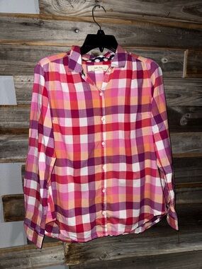 Anthropologie Isabella Sinclair Womens Button Up Shirt Size S Pink Plaid